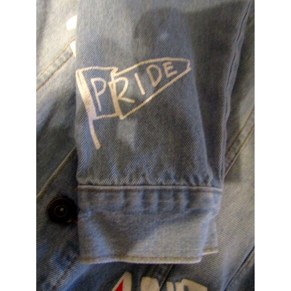 Brooklyn Cloth Pride Doodle Jean Jacket Blue Denim Peace Love United Size M - Picture 10 of 13